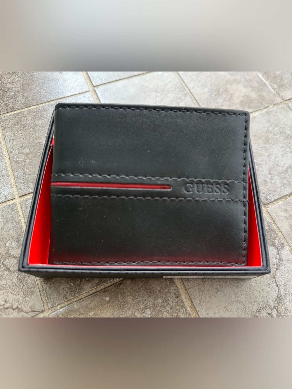 GUESS - Men’s Black Bifold Wallet with Red Accent